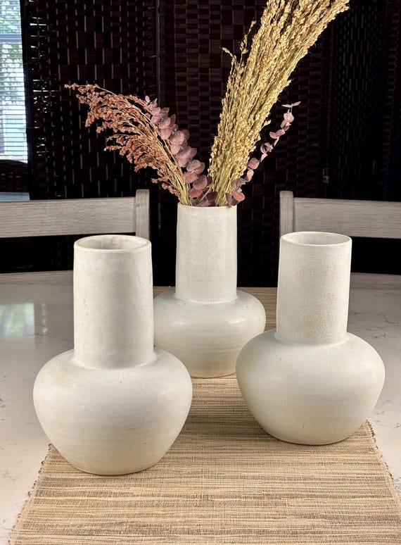 White Satin Glaze Modern Pottery Stoneware Vases