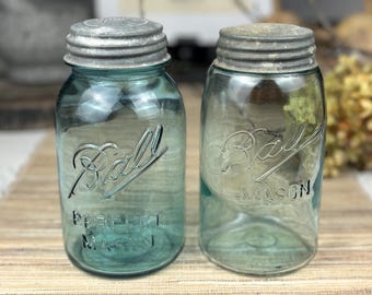 Vintage Set of 2 Blue Ball Ideal Glass Mason Jars, 1900-1910 - Etsy