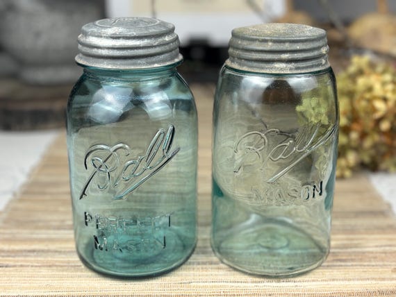 Quart Size Blue Mason Jars by Ball with Zinc Lids (2)