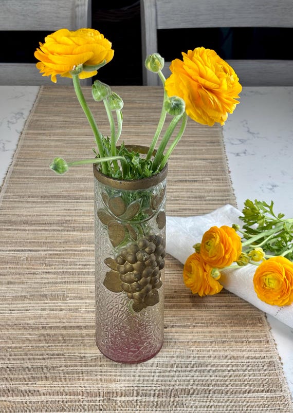 Goofus Glass Vase with Gold Grape Cluster