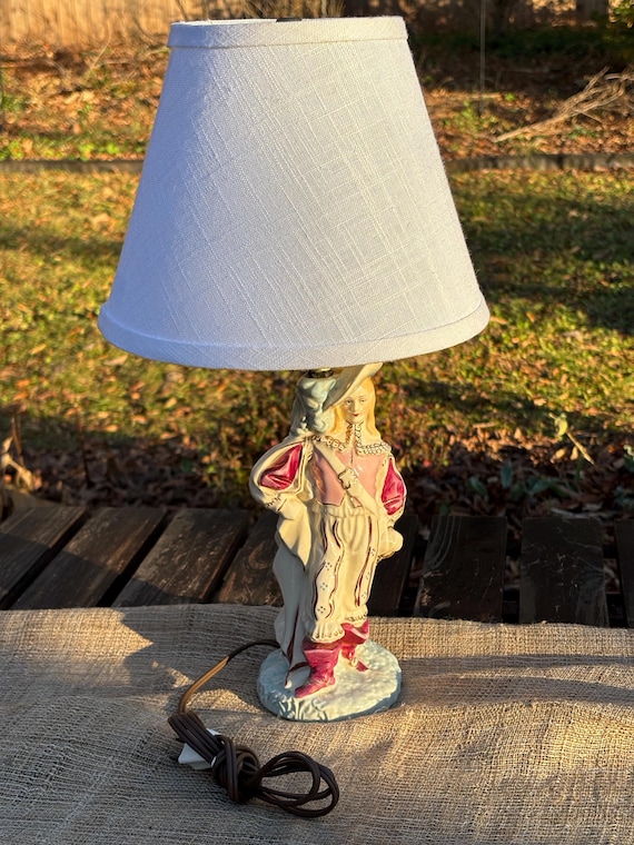 French Musketeer Ceramic Figurine Table Lamp Vintage