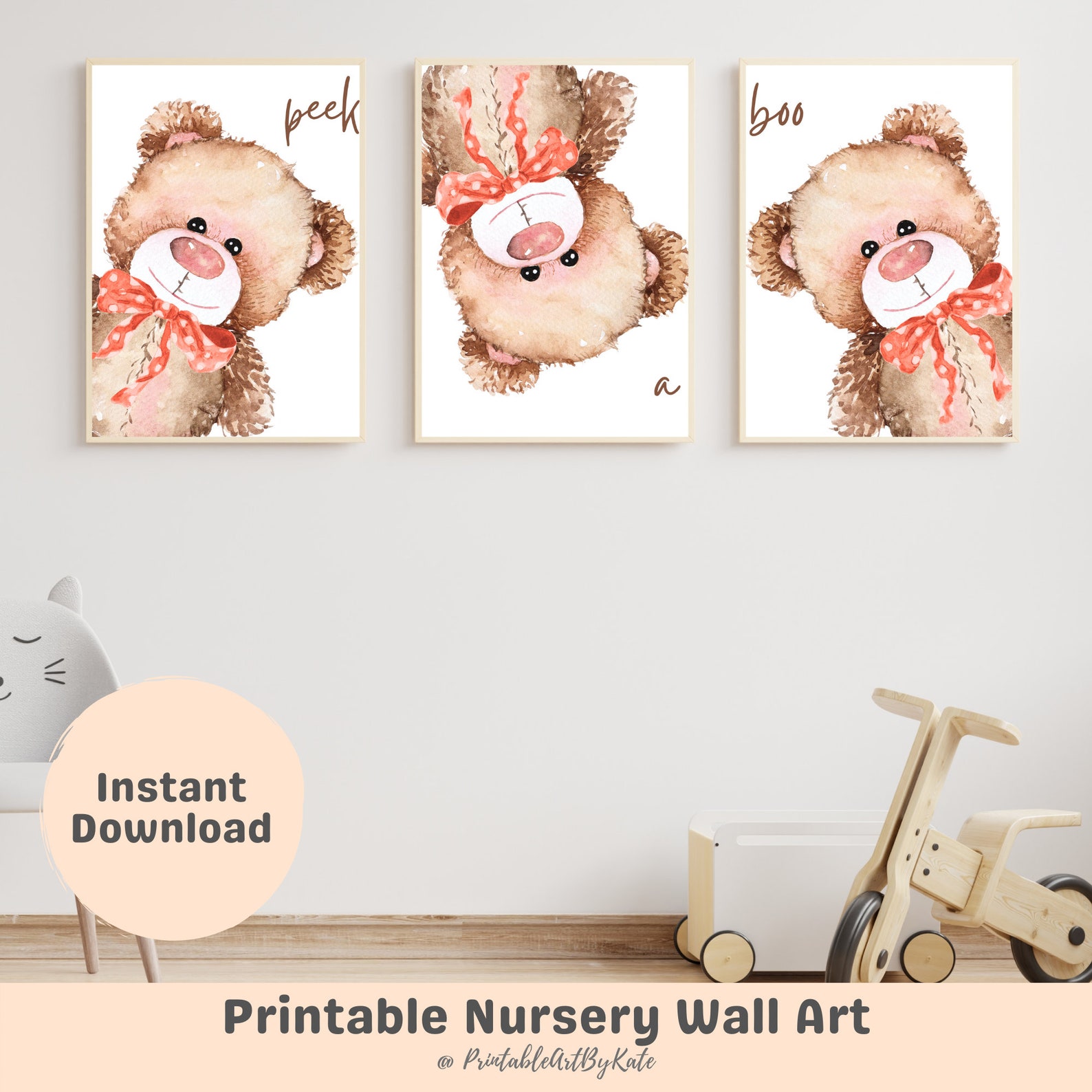 Teddy Bear Nursery Decor Nursery Wall Art Set of 3 Baby Room Etsy