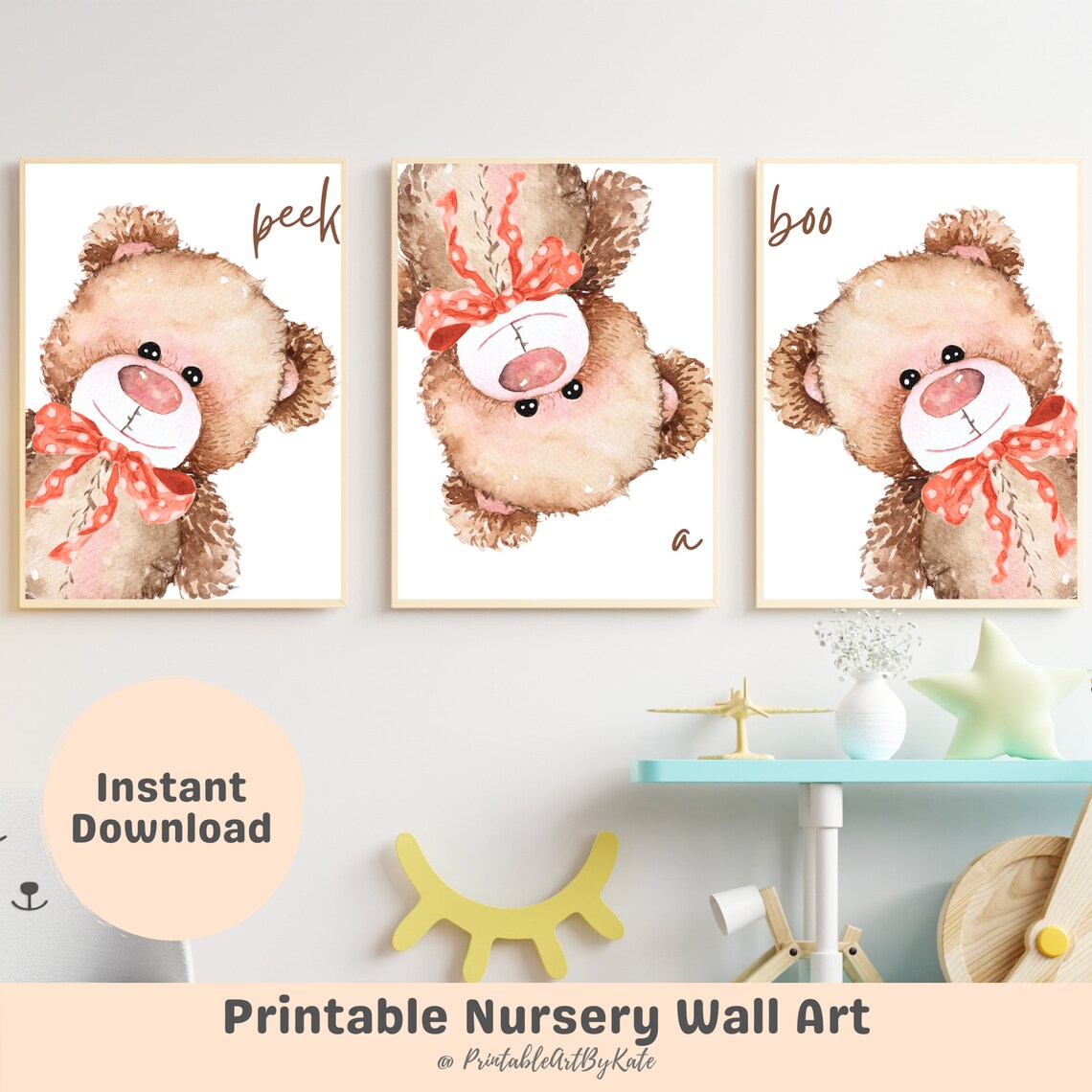 Teddy Bear Nursery Decor Nursery Wall Art Set of 3 Baby Room Etsy