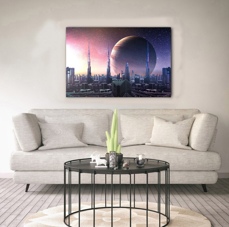 Cyberpunk Wall Art. Scifi Space Art. Futuristic City Etsy