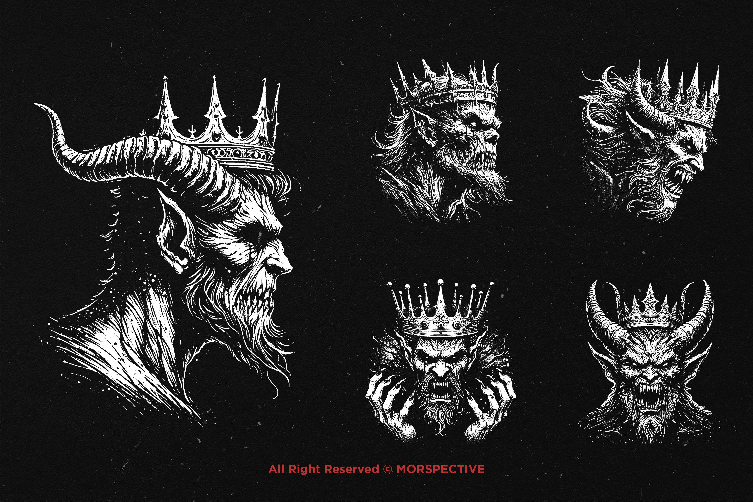 10 Bundle Dark Art Devil King Crown Demon Throne Monarch Hand Drawn ...