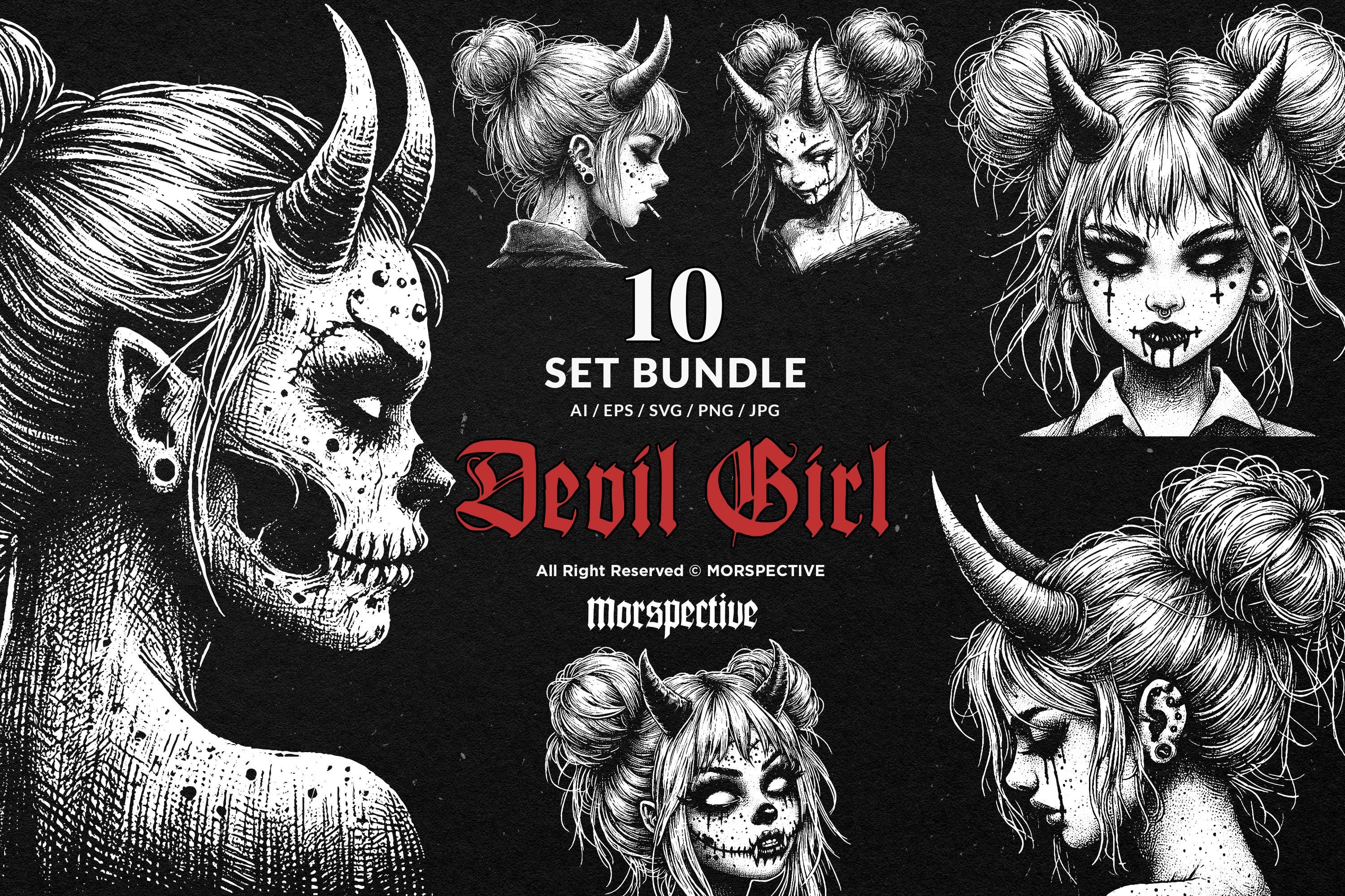 10 Bundle Dark Art Devil Girl Kids Demon Woman Face Hell Tattoo