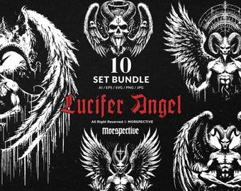 10 Bundle Dark Art Lucifero Angelo Caduto Ali di Demone Tatuaggio Satanico Gotico Clipart File Digitale Vettore Ai / Eps / Svg / Png illustrazione