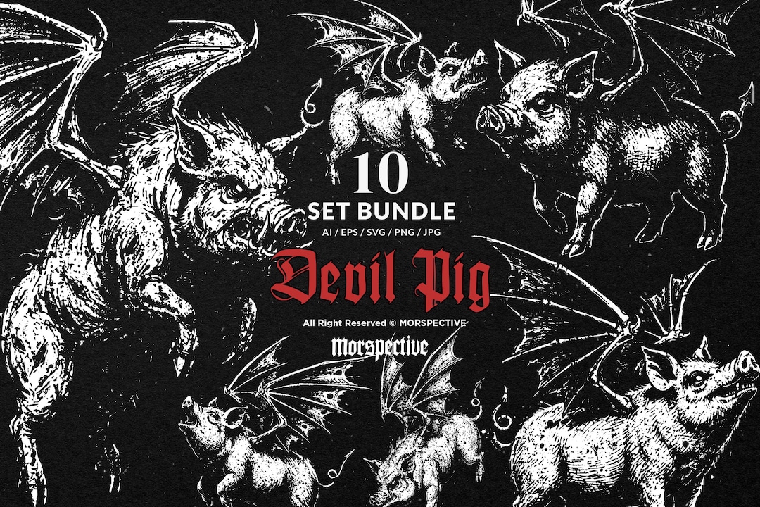 10 Bundle Dark Art Devil Pig Demon Pig With Wing Boar Piglet Hog Beast ...