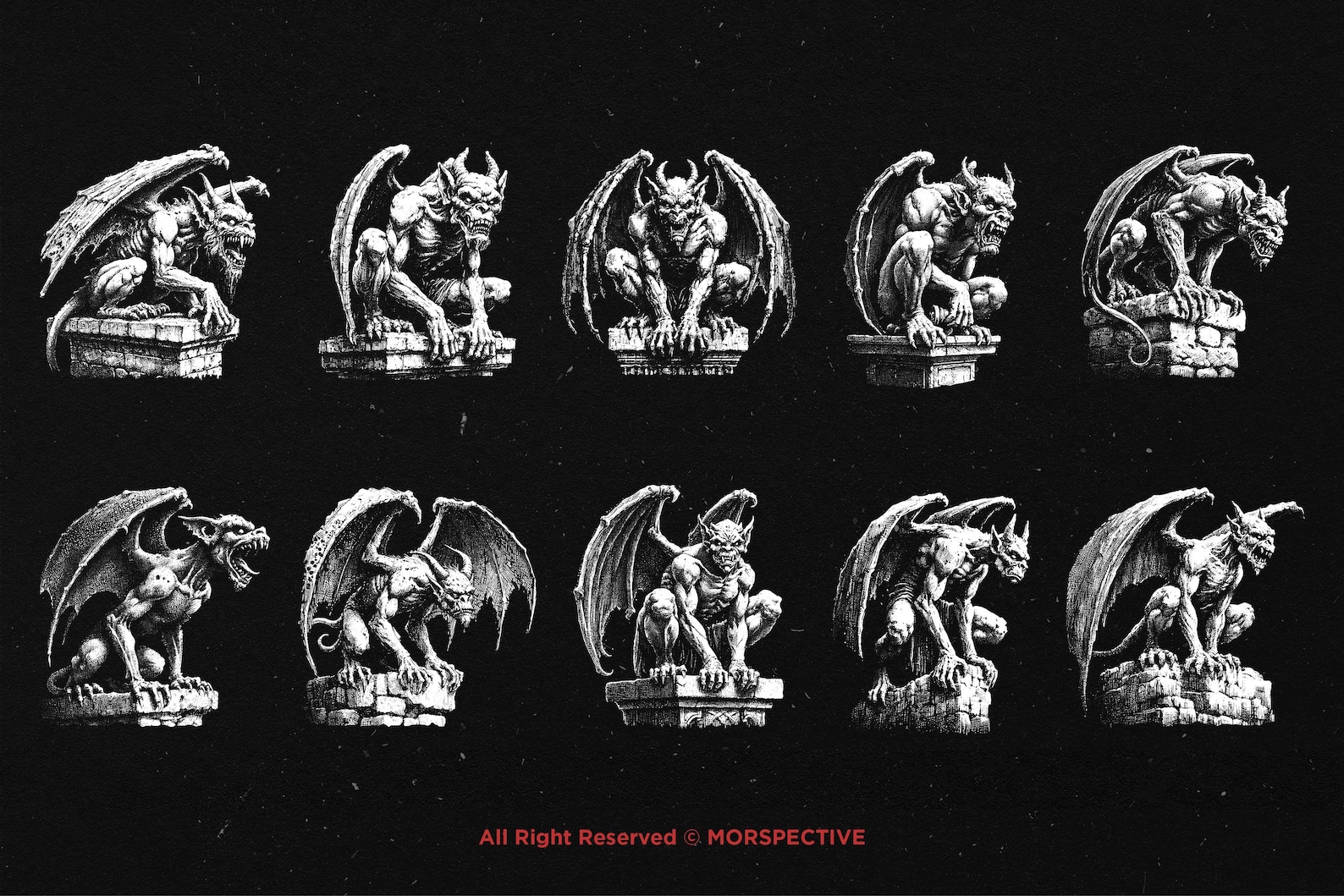 10 Bundle Dark Art Gargoyle Statue Gothic Horror Demon Diablo Tattoo ...