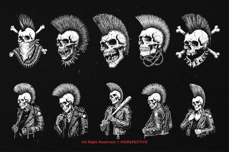 10 Bundle Dark Art Punk Rock Skull Mohawk Rebel Music Anarchy Tattoo ...