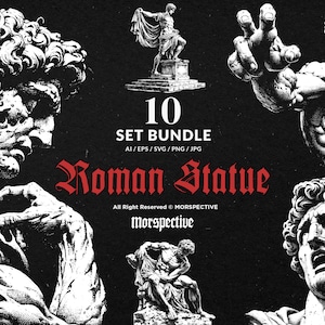 10 Bundle Dark Art Roman Statue gods head Face Sculptures Mythology Tattoo Clipart Digital File Vector Ai / Eps / Svg / Png illustration