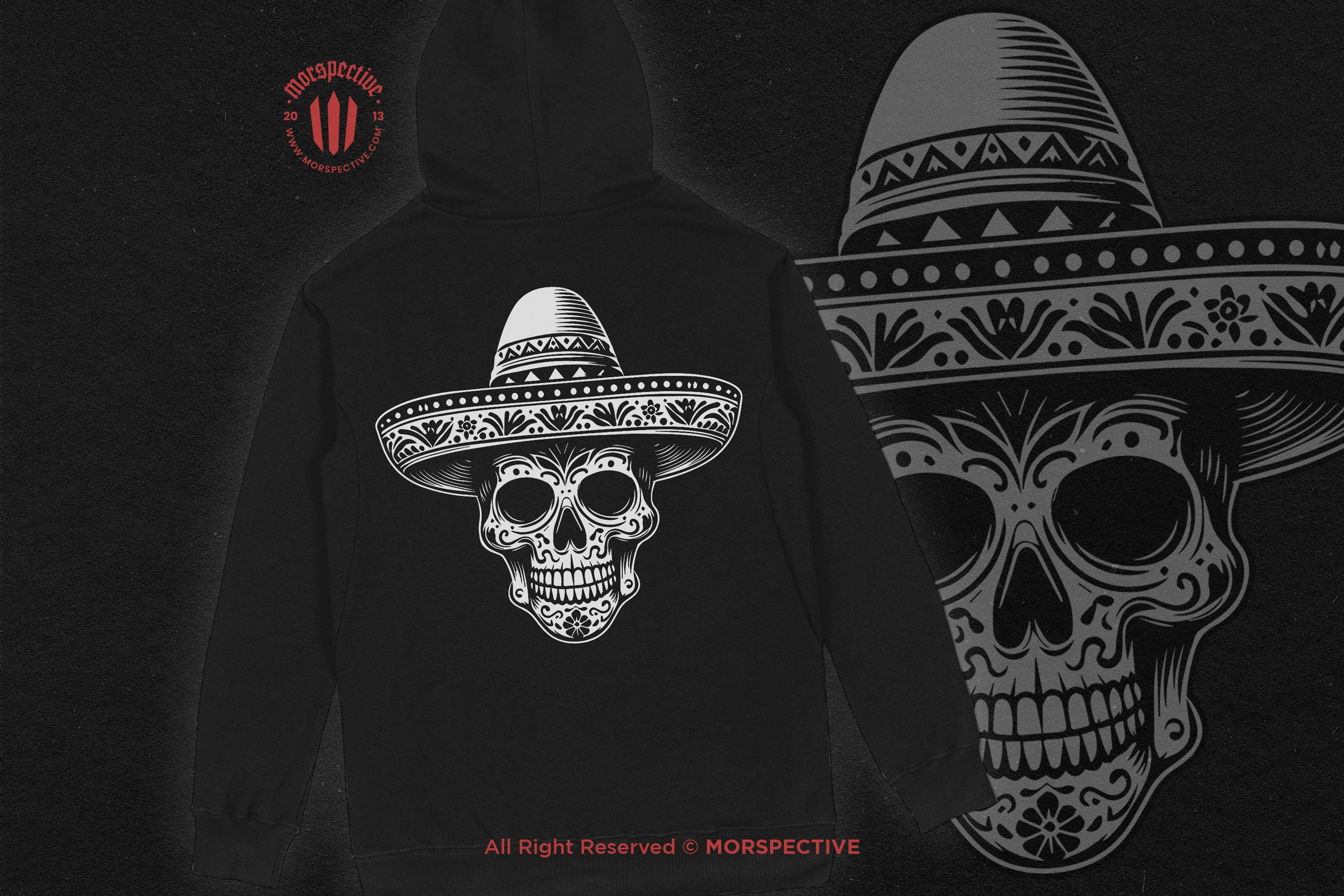 10 Bundle Dark Art Mexican Skull Head With Traditional Hat Black White ...