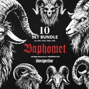10 Bundle Dark Art Baphomet Goat Satanic Demon gothic Tattoo Clipart Digital File Vector Ai / Eps / Svg / Png illustration