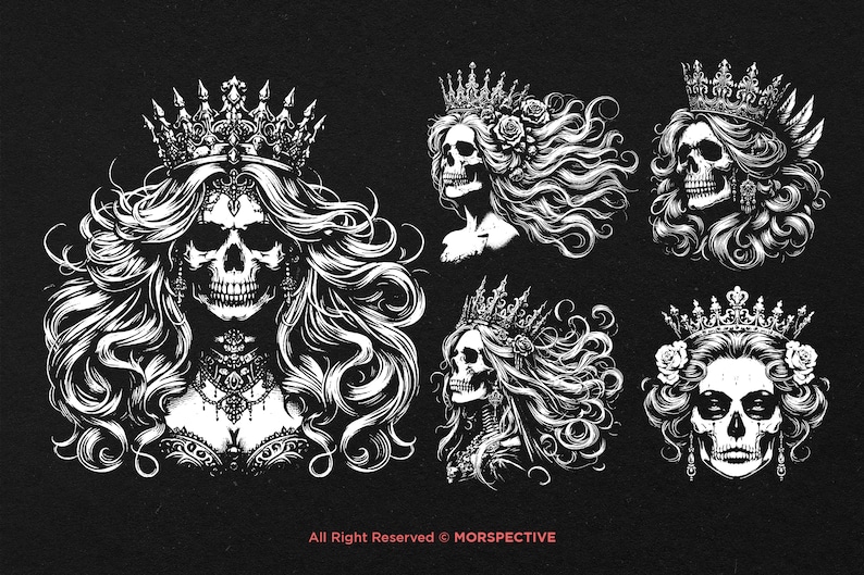 10 Bundle Dark Art Skull Queens Girl Lady Rose and Crown Grunge Vintage ...