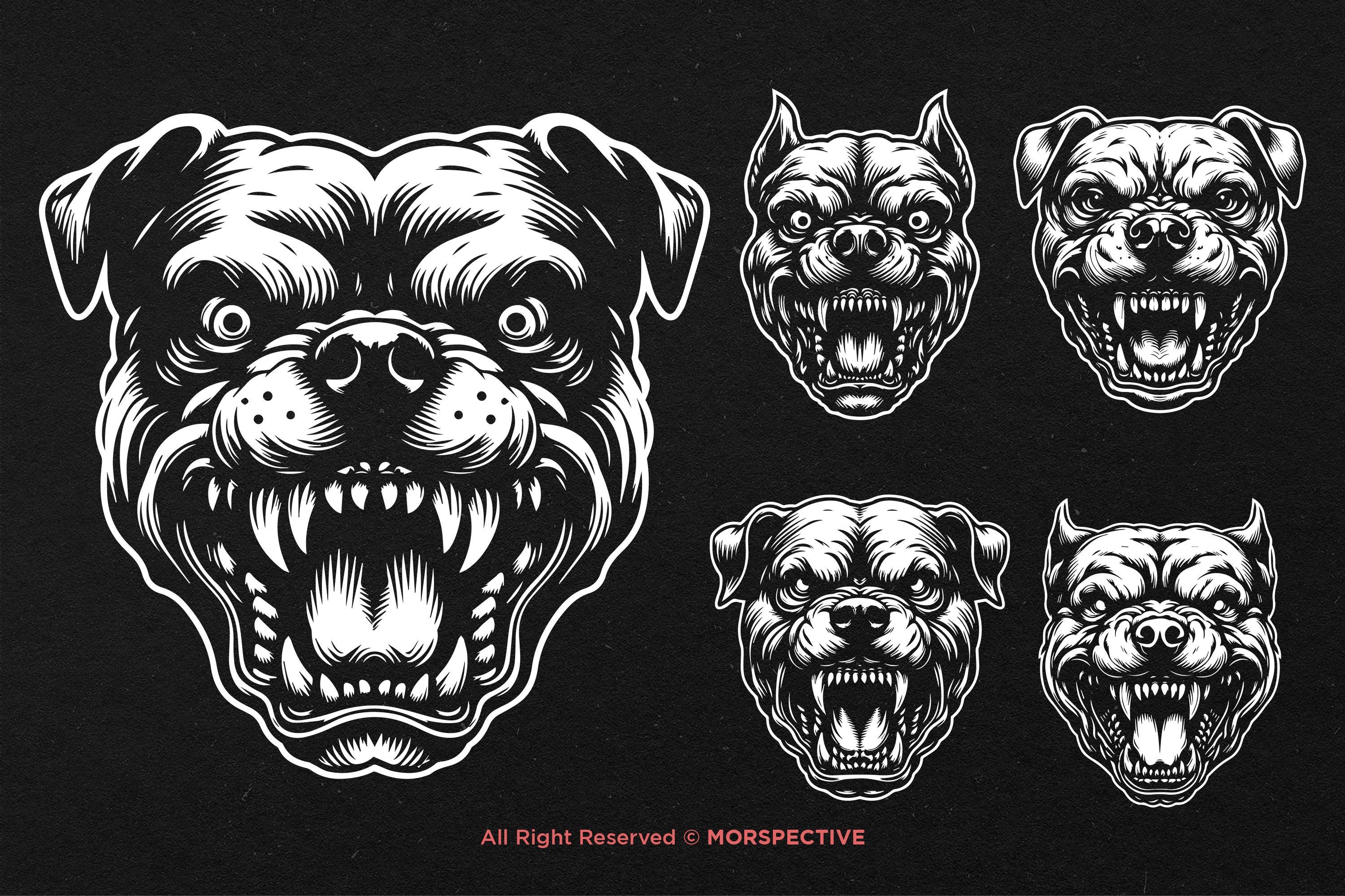 10 Bundle Dark Art Vicious Angry Pitbull Dog Head Black and