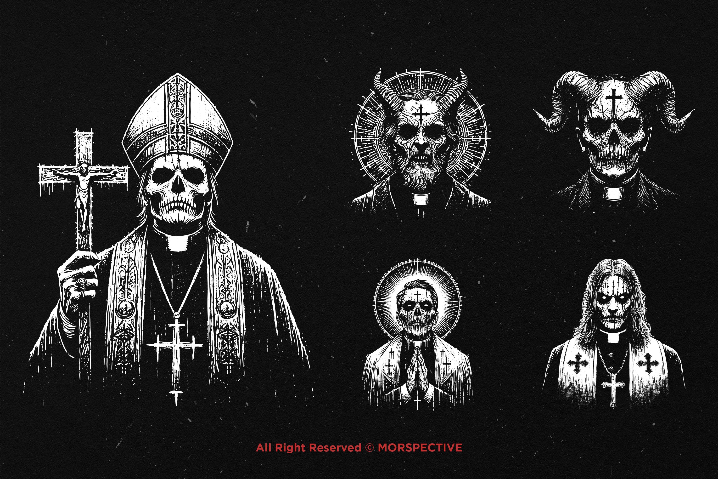 10 Bundle Dark Art Priest Devil Demon Cross Heretic Skull Tattoo ...