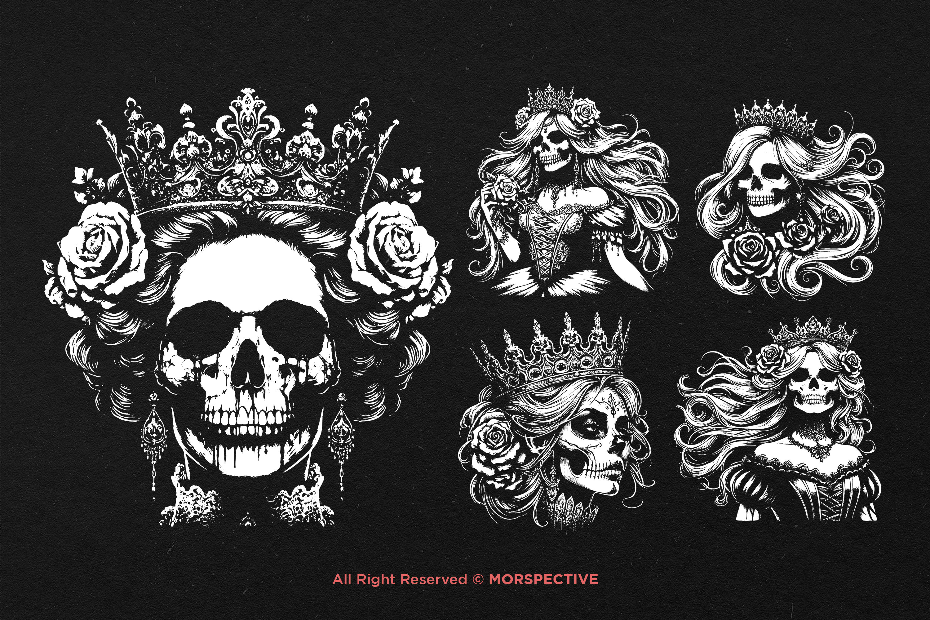 10 Bundle Dark Art Skull Queens Girl Lady Rose and Crown Grunge Vintage ...
