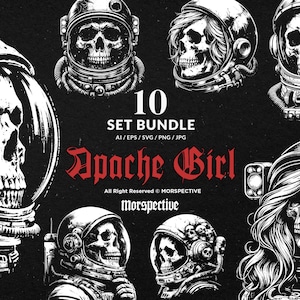10 Bundle Dark Art Astronaut helmet Skull cosmonaut Space rocket Tattoo Clipart Digital File Vector Ai / Eps / Svg / Png illustration