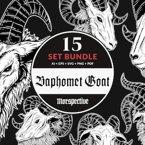 15 Bundle Dark Baphomet Head Occult Demon Goat animal Tattoo Satanic Clipart Digital File Vector Ai / Eps / Svg / Pdf / Png illustration