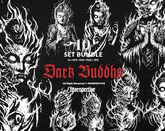 10 Bundle Dark Art Buddha Burning Fire Demon Dharma Devil Lust Dualism Tattoo Clipart Digital File Vector Ai / Eps / Svg / Png illustration
