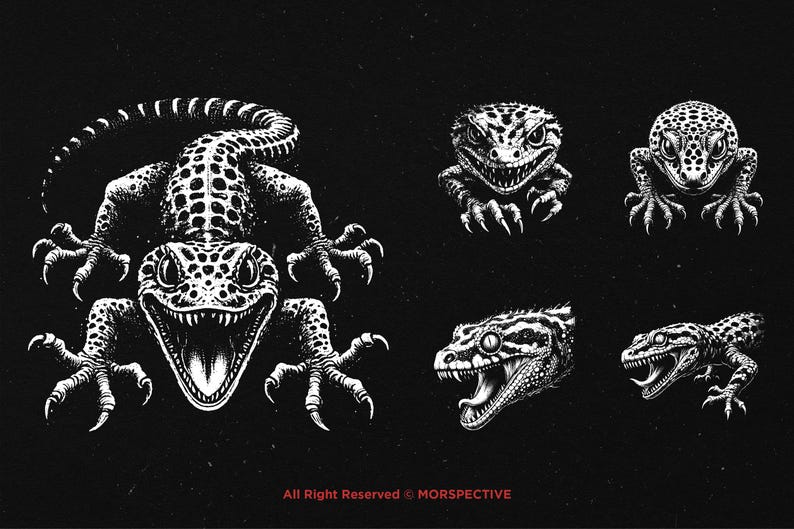 10 Bundle Dark Art Death Gecko Anger Lizard Beast Animal Horror Tattoo ...