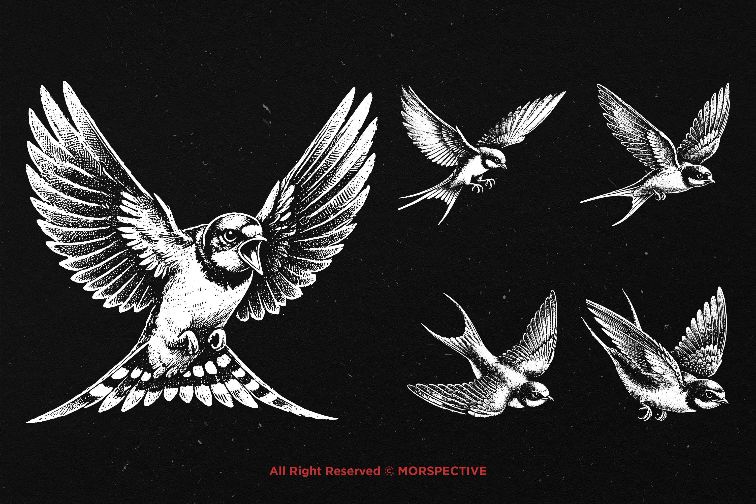 10 Bundle Dark Art Swallow Bird Flaying Animal Tattoo Clipart Digital ...