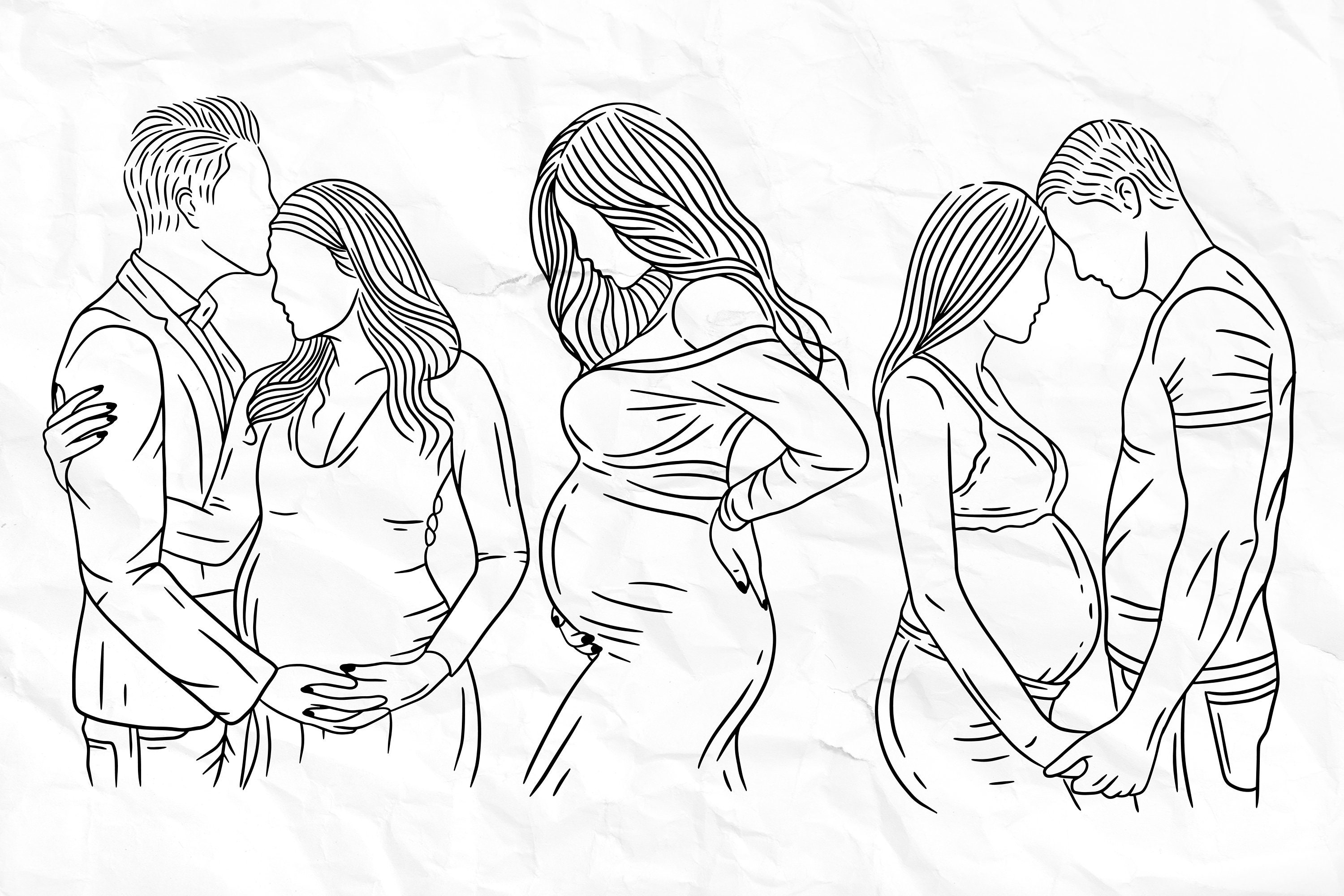Premium Vector  Set bundle line art drawing simple maternity couple pose  love father and mother hand drawn