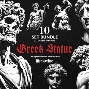 10 Bundle Dark Art Greek Roman Statue gods Sculptures Mythology Tattoo Clipart Digital File Vector Ai / Eps / Svg / Png illustration
