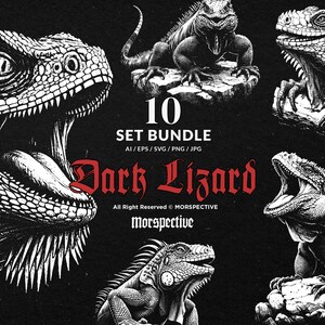 10 Bundle Dark Art Lizard Reptils Scary Gothic Horror Animal Tattoo Clipart Digital File Vector Ai / Eps / Svg / Png illustration