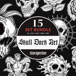 15 Set Bundle Dark Art Skull Bone Horror Tattoo Beast Sugar Skull SVG Skull Clipart Skull Vector Ai / Eps / Svg / Pdf / Png illustration