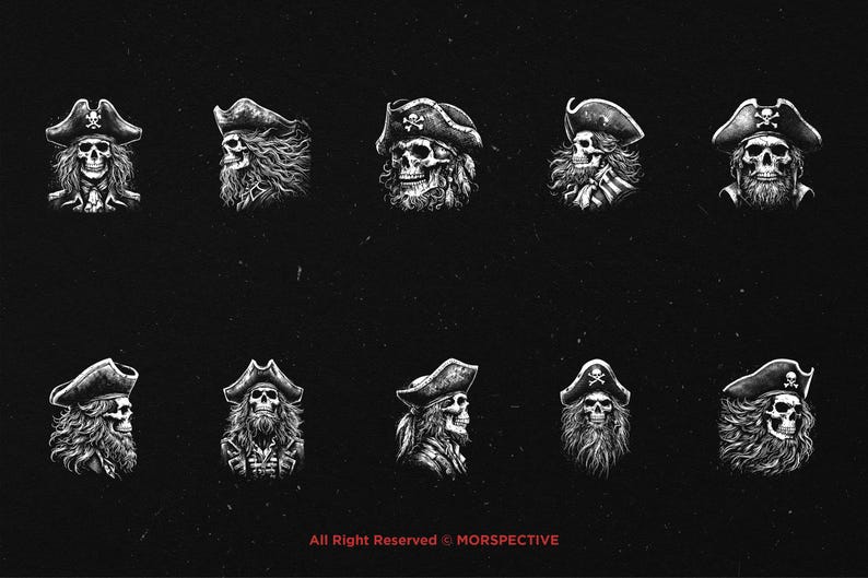 10 Bundle Dark Art Pirates Captain Skull Death Horror Tattoo Clipart ...