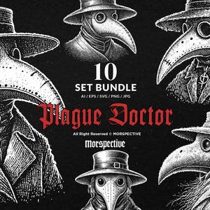 10 Bundle Dark Art Plague Doctor Plague Creepy Mask Tattoo Clipart Digital File Vector Ai / Eps / Svg / Png illustration