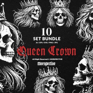 10 Bundle Dark Art Skull Queen Crown Royal Girl Woman Tattoo Clipart Digital File Vector Ai / Eps / Svg / Png illustration