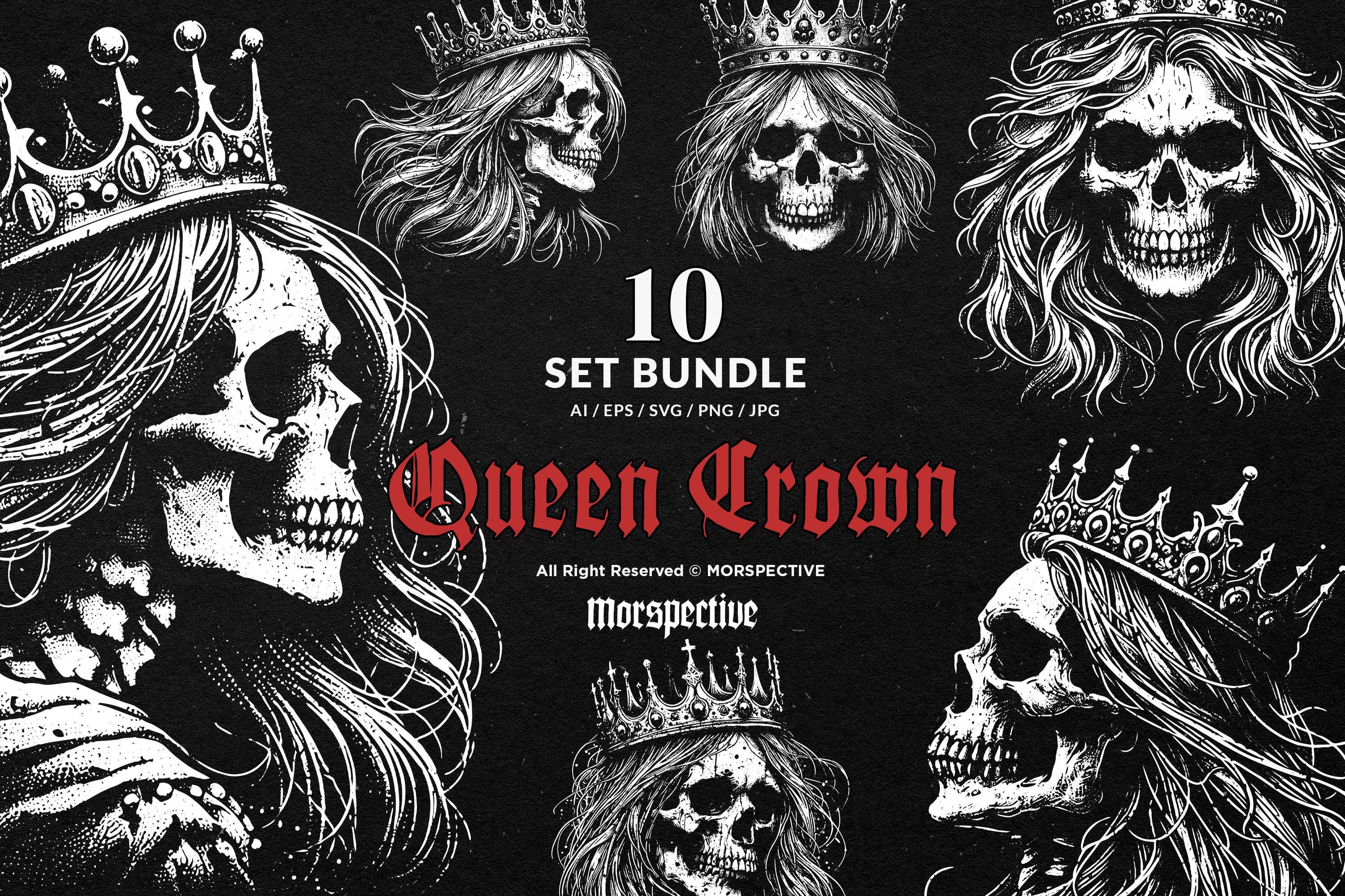 10 Paquetes de Arte Oscuro, Calavera, Reina, Corona, Realeza