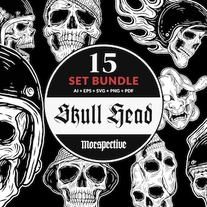 15 Set Bundle Dark Art Skull Rider Helmet Wings Horror Skull SVG Skull Clipart Skull Vector Ai / Eps / Svg / Pdf / Png illustration