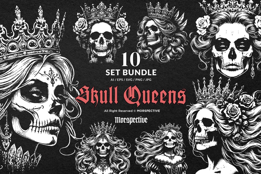 10 Bundle Dark Art Skull Queens Girl Lady Rose and Crown Grunge Vintage ...