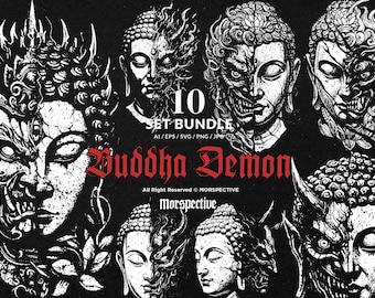10 Bundle Dark Art Buddha Demon Dharma Meditation Devil Lust Wisdom Tattoo Clipart Digital File Vector Ai / Eps / Svg / Png illustration