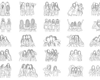 Premium Vector  Set bundle line art drawing simple friendship women girl  hand drawn