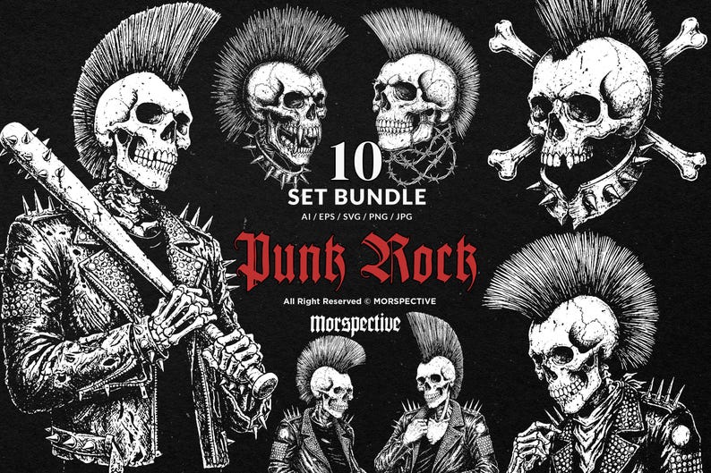 10 Bundle Dark Art Punk Rock Skull Mohawk Rebel Music Anarchy Tattoo ...