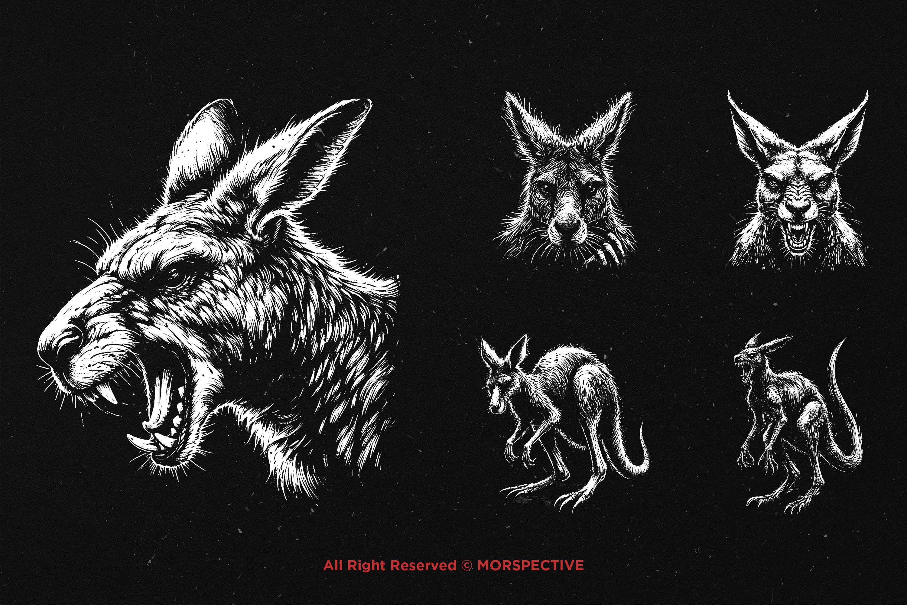 10 Bundle Dark Art Kangaroo Animal Beast Scary Boxing Skull Hand Drawn ...