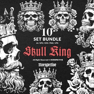 Lot de 10 oeuvres d'art sombres, roi, prince héritier, avec des roses vintage, fichier numérique Clipart tatouage grunge, illustration vectorielle Ai/Eps/Svg/PNG