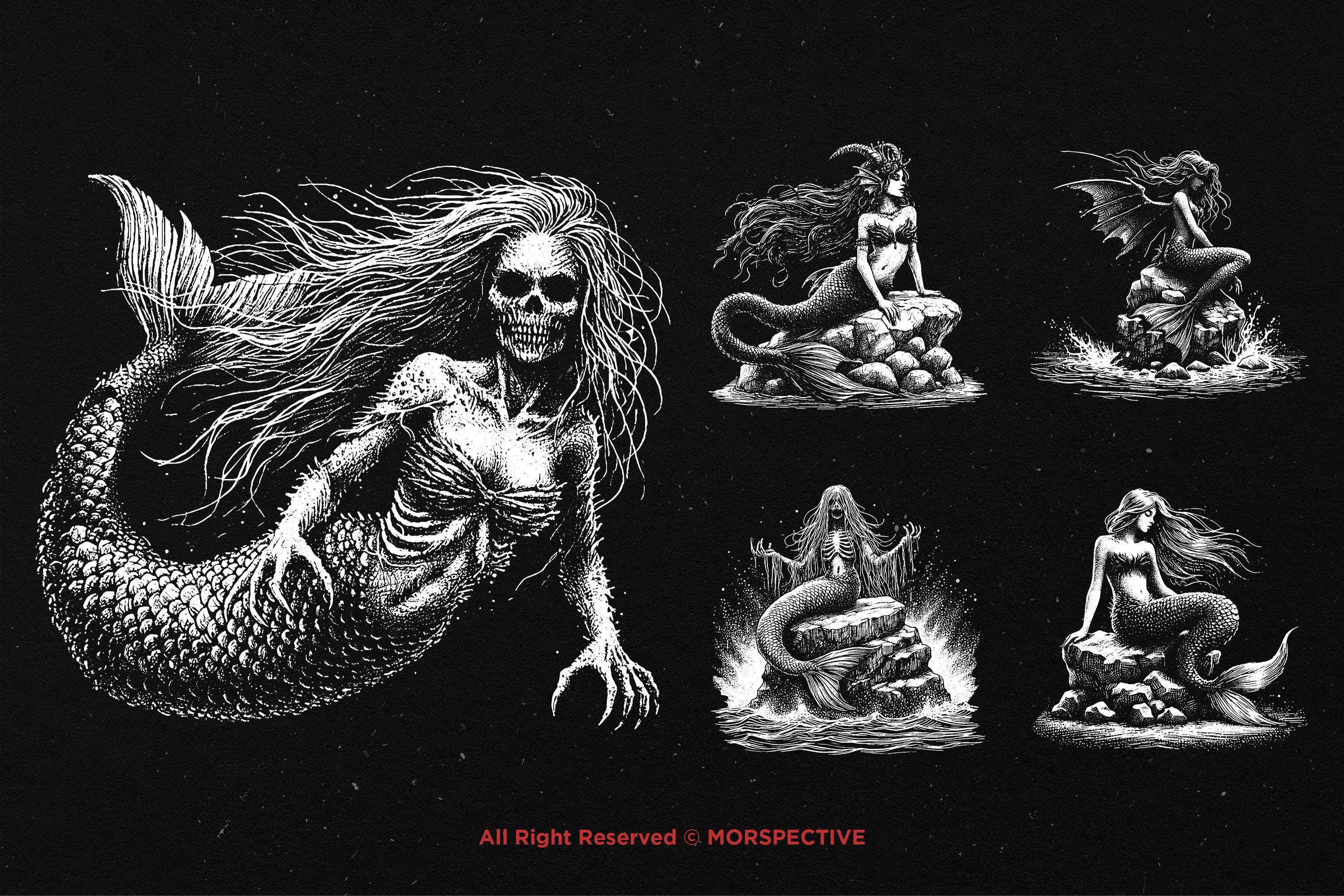 X Files Mermaid 10 Bundle Dark Art Mermaids Fish Dugong Mystical Creature Ocean Gothic ...
