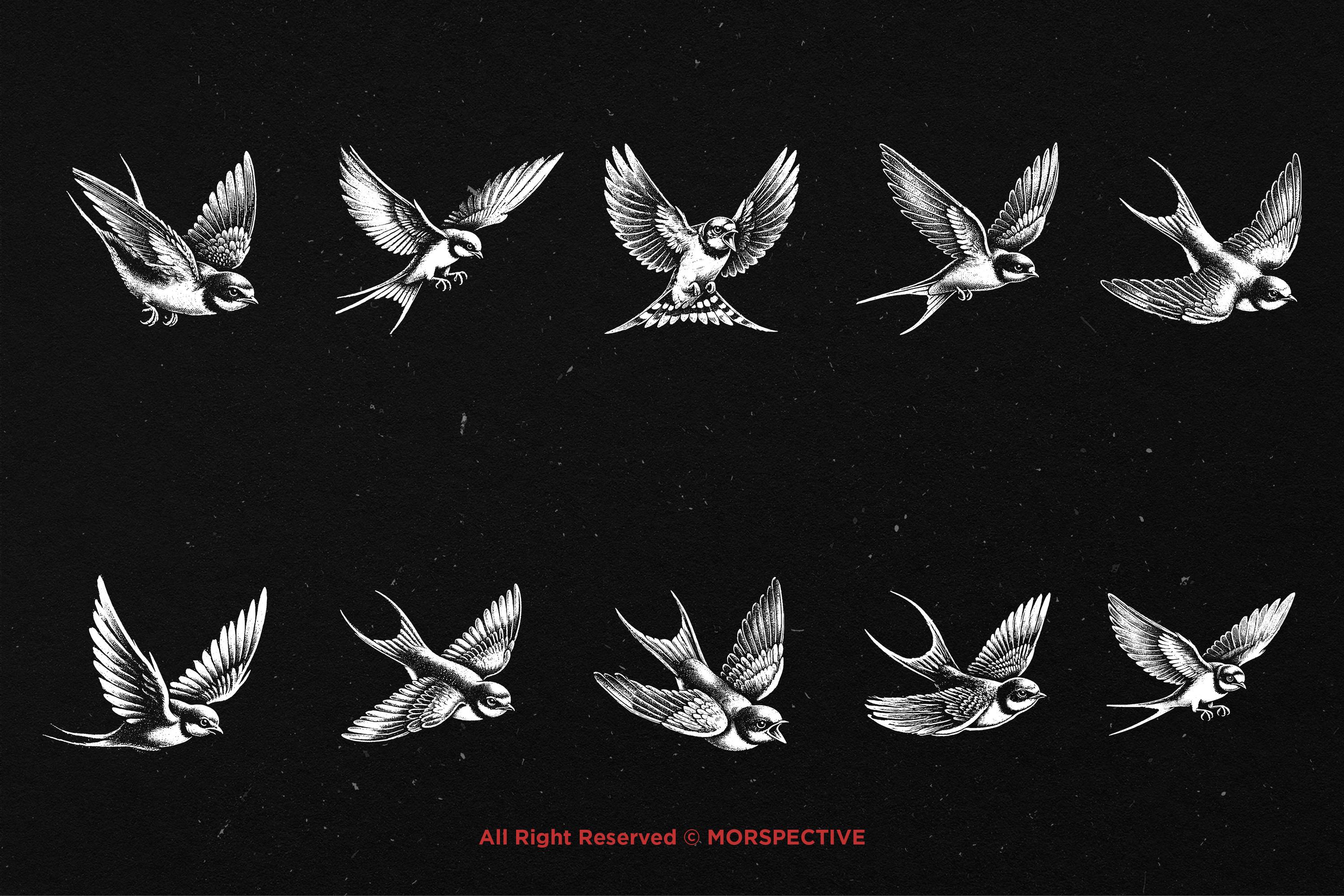 10 Bundle Dark Art Swallow Bird Flaying Animal Tattoo Clipart Digital ...