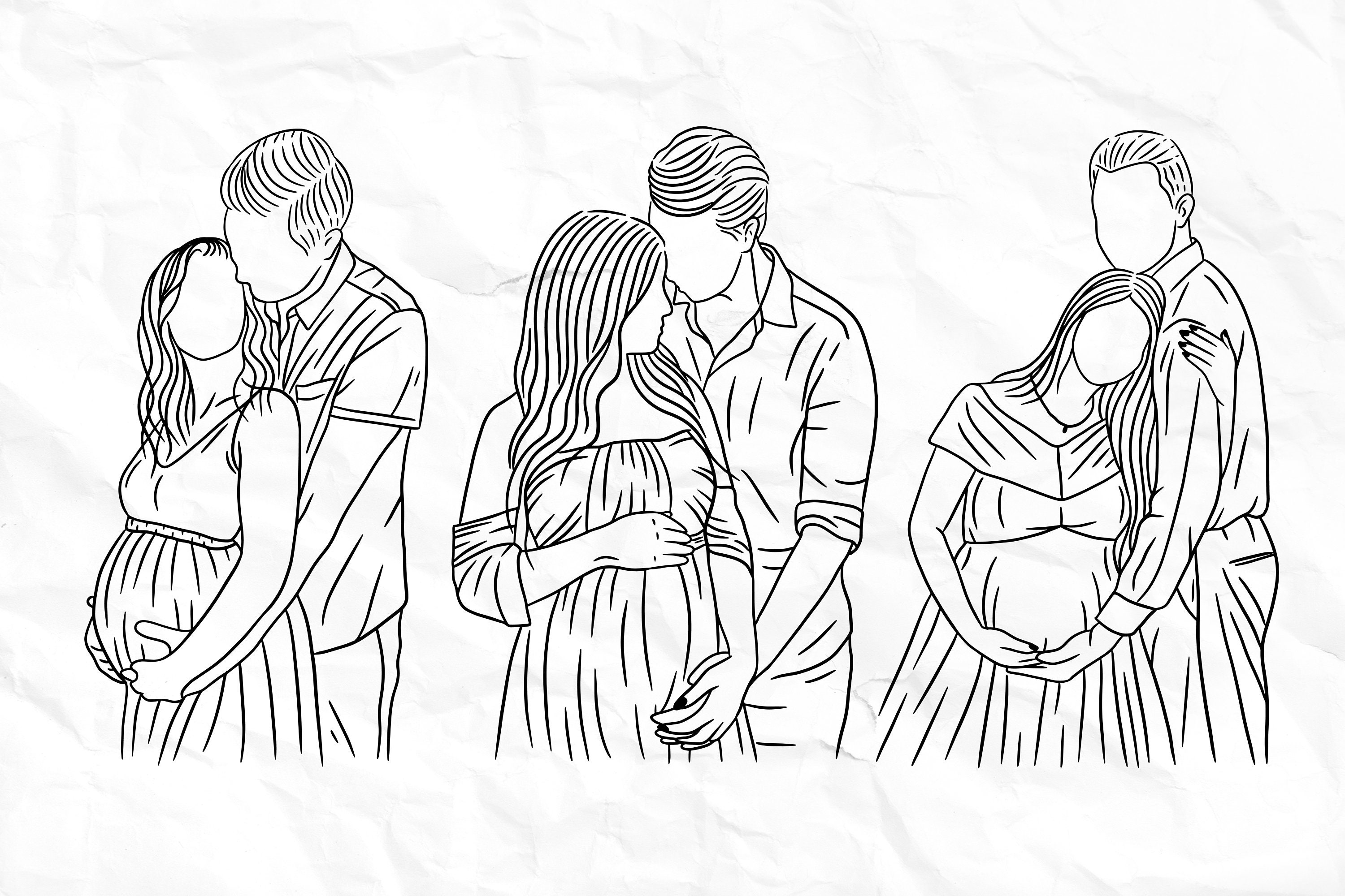 Premium Vector  Set bundle line art drawing simple maternity couple pose  love father and mother hand drawn