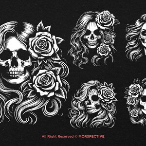 10 Bundle Dark Art Skull Girl With Long Hair Woman Grunge Vintage ...