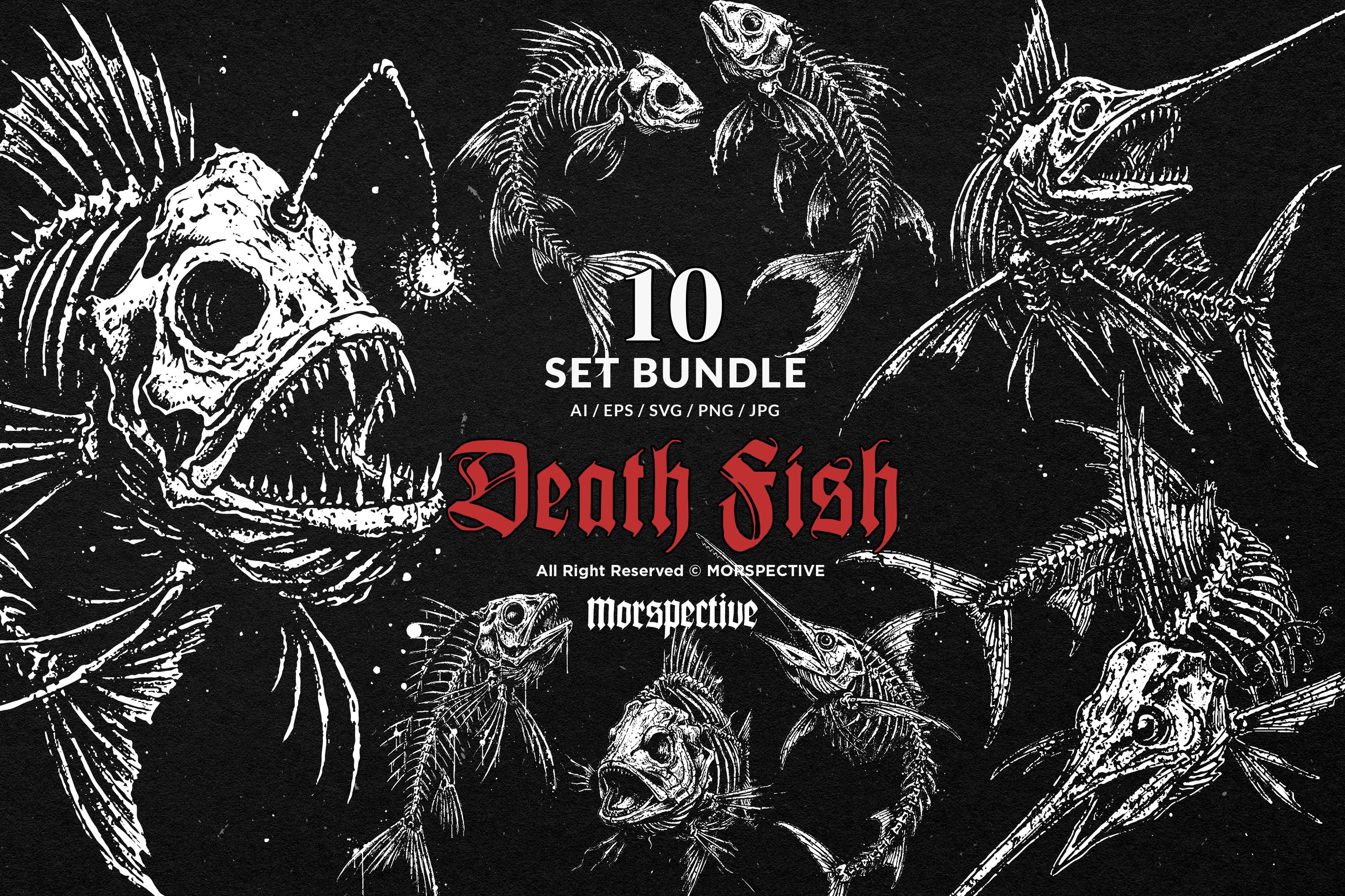 10 Bundle Dark Art Death Fish Bone Sea Ocean Skeleton Skull Tattoo ...