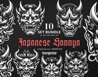 10 Bundle Dark Art Scary Japanese Hannya Mask Black White