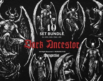 10 Bundle Dark Art Demon Ancestor Lucifer Hell Darkness Evil Myth Skull Tattoo Clipart Digital File Vector Ai / Eps / Svg / Png illustration