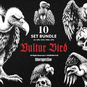 10-pack mörk konst gam fågel död buzzard kondor gotisk djurliv tatuering clipart digital fil vektor Ai / Eps / Svg / Png illustration