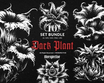 10 Bundle Dark Art Plant Scary monster Horror Flower Spooky Wild tree Tattoo Clipart Digital File Vector Ai / Eps / Svg / Png illustration